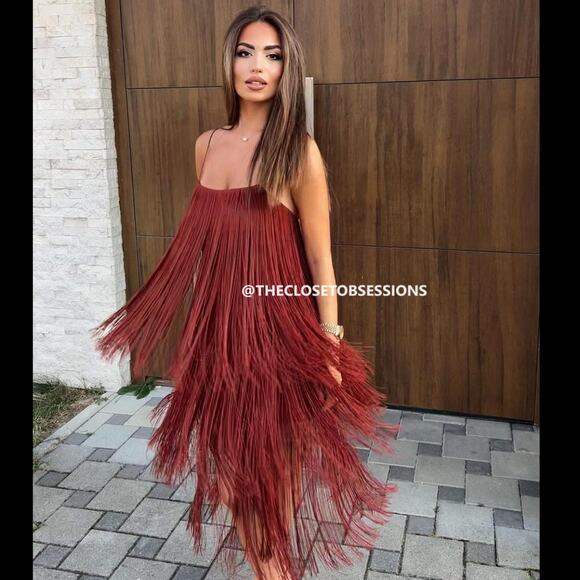 ZARA Fringe Midi Dress with Spaghetti Straps NWT 🤎 - Picture 7 of 16